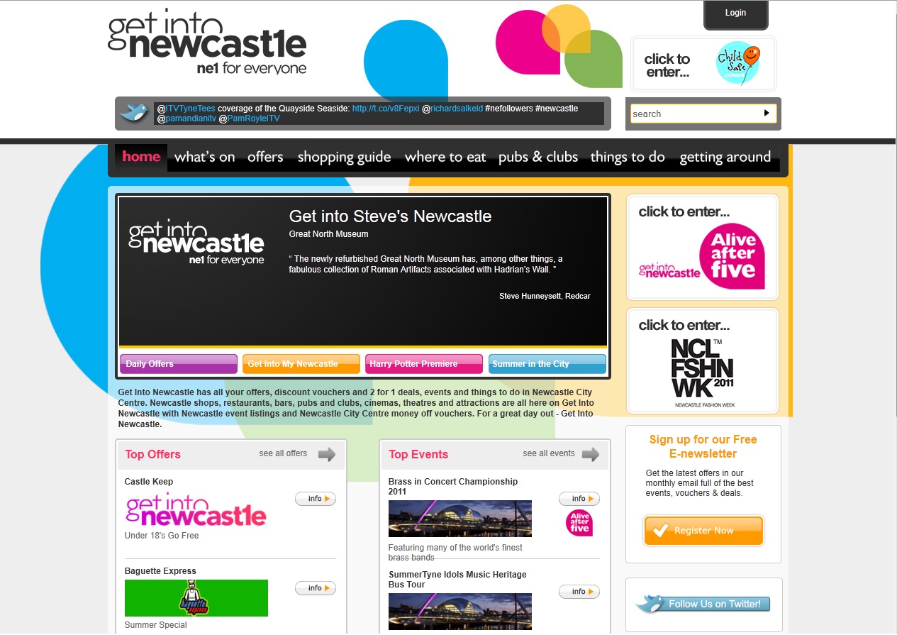 An overview of the Get Into Newcastle website.